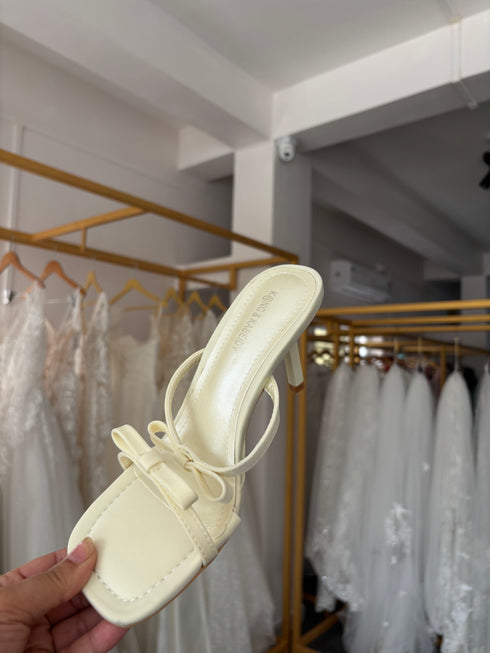 Bow Strap Open Square Toe Stilettos